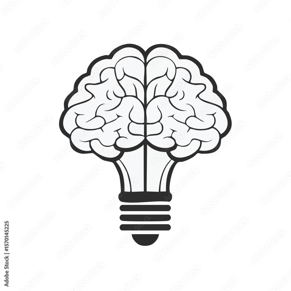 Poster creative idea concept featuring a brain combined with a lightbulb in minimalist style