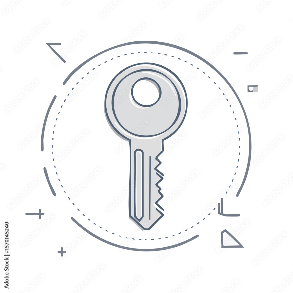 Poster silver key illustration symbol security access with abstract geometric background