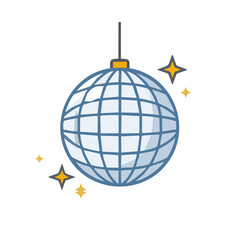 Shining Disco Ball Party Icon with Sparkling Stars on Black Background Retro Dance Celebration