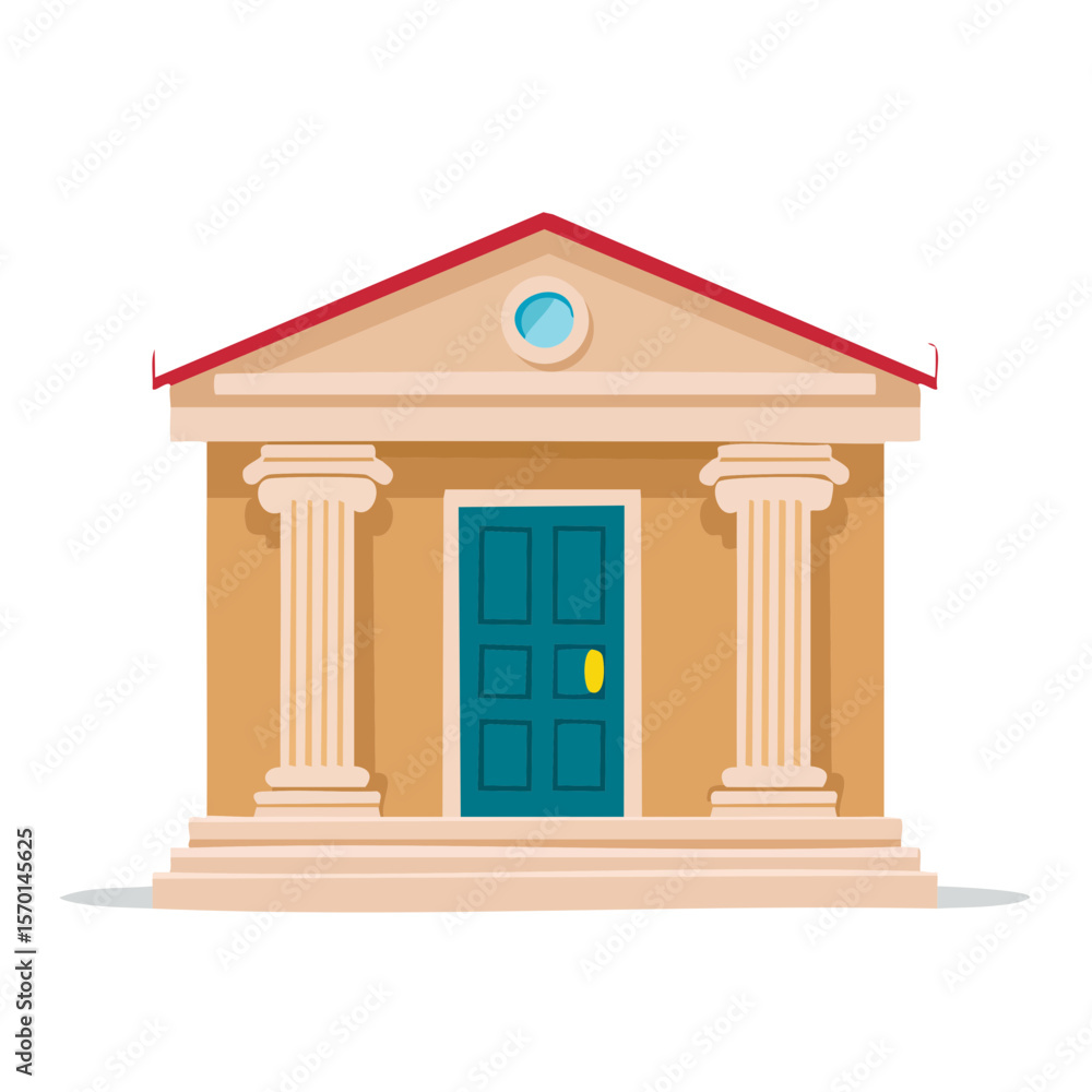 Poster stylized building with columns and steps vector illustration featuring architectural detail