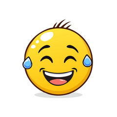 Cartoon emoji face with tears of joy laughing and smiling, depicting positive emotions and exaggerated humor.