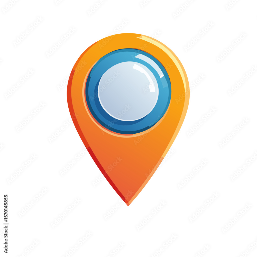 Poster stylized map pointer illustration in orange and blue for location and navigation