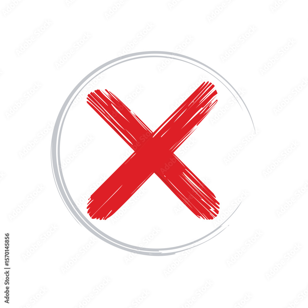 Poster graphic representation of red cross in a rough style circle on black background. symbol of rejection