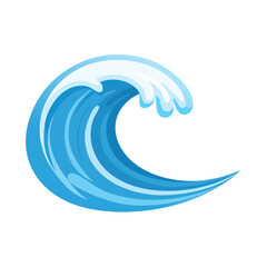 Naklejka premium Stylized Ocean Wave Illustration with Blue Water and White Foam on Top, Vector Design