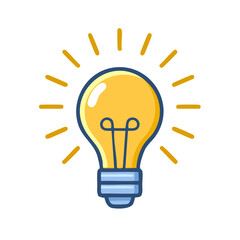 Cartoon light bulb emitting bright light sparks concept idea generation on a dark background