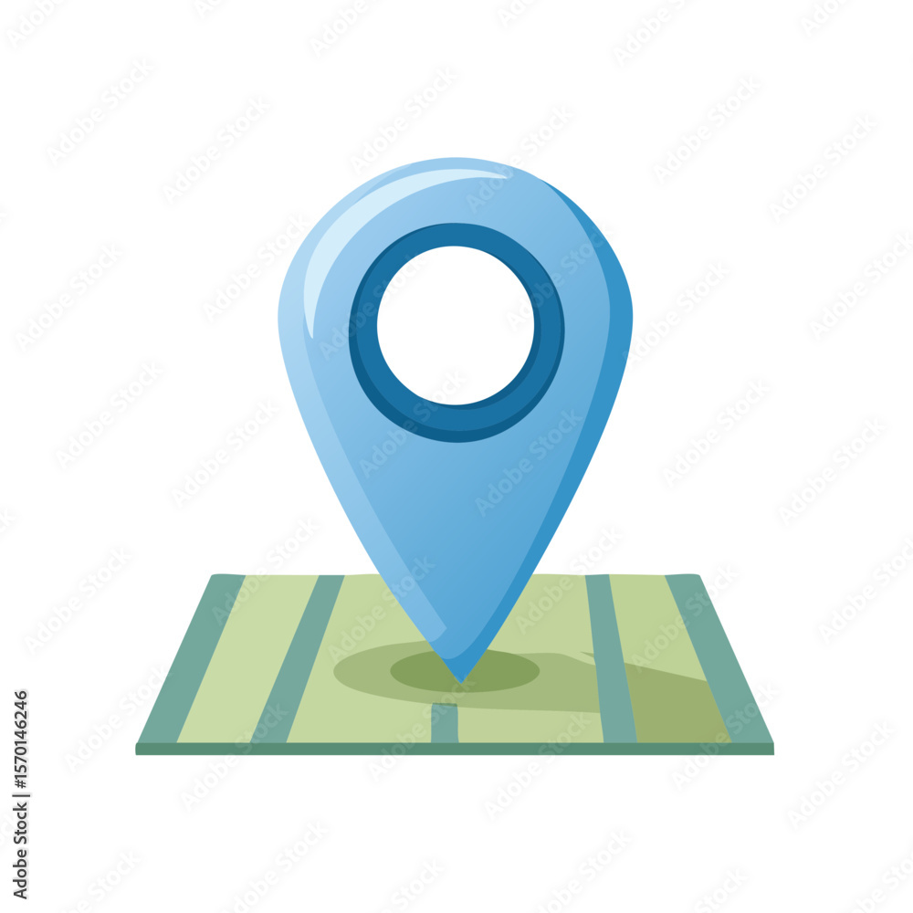 Poster light blue location pin on map illustration for navigation and destination finding