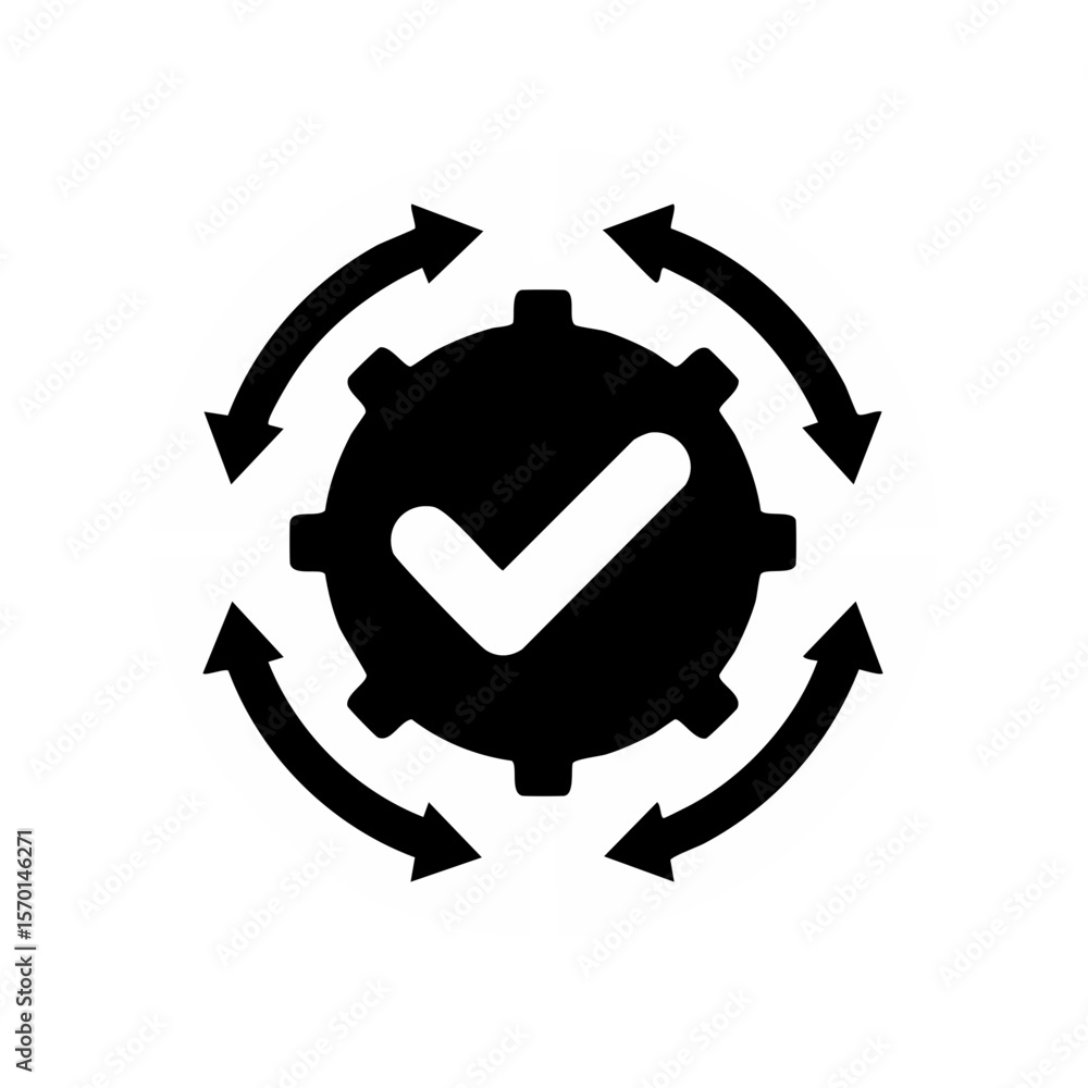 Poster workflow process with gear and arrows for automation or quality control icon