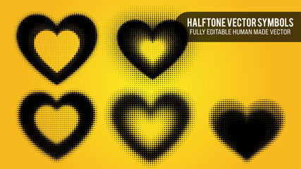 Halftone Vector Set Of Hearts