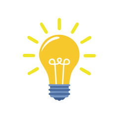 Fototapeta premium Bright Yellow Light Bulb Radiating Rays of Inspiration on Dark Background Simple Flat Style Illustration