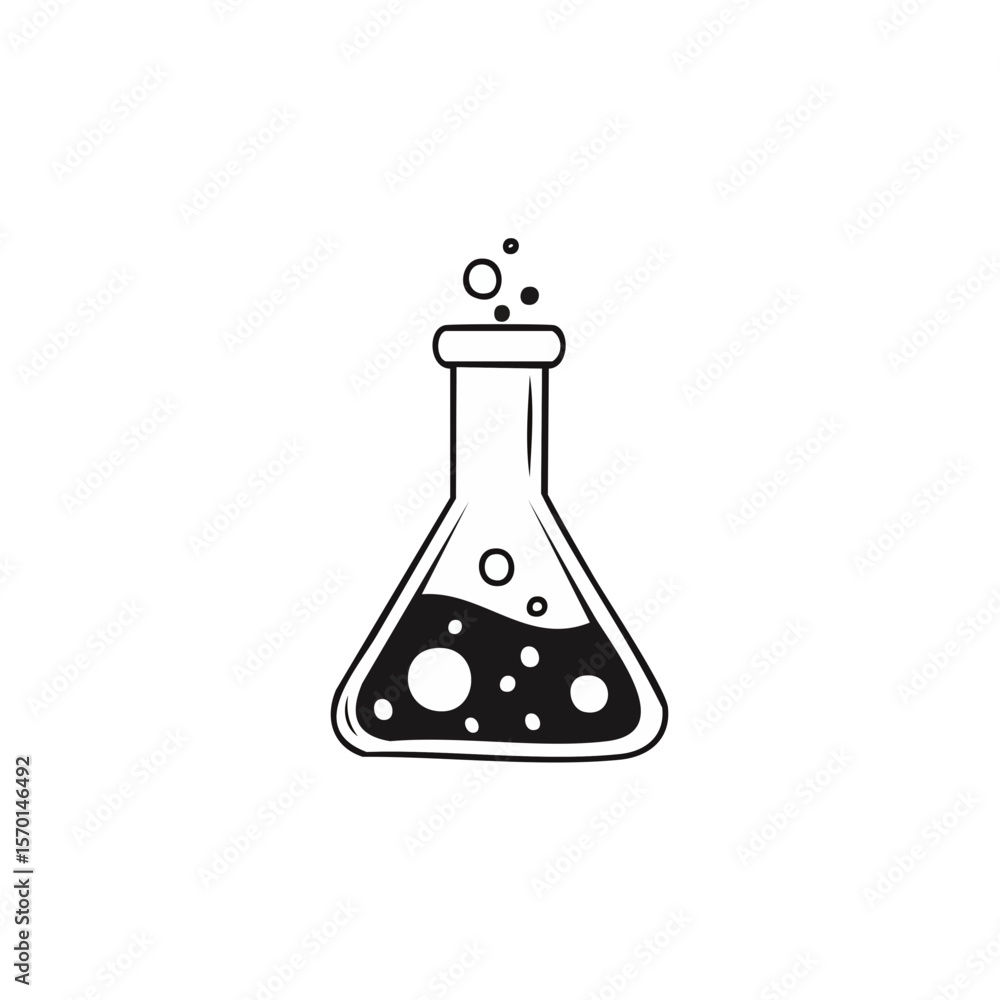 Poster erlenmeyer flask with bubbly chemical mixture on a black background for science concept design
