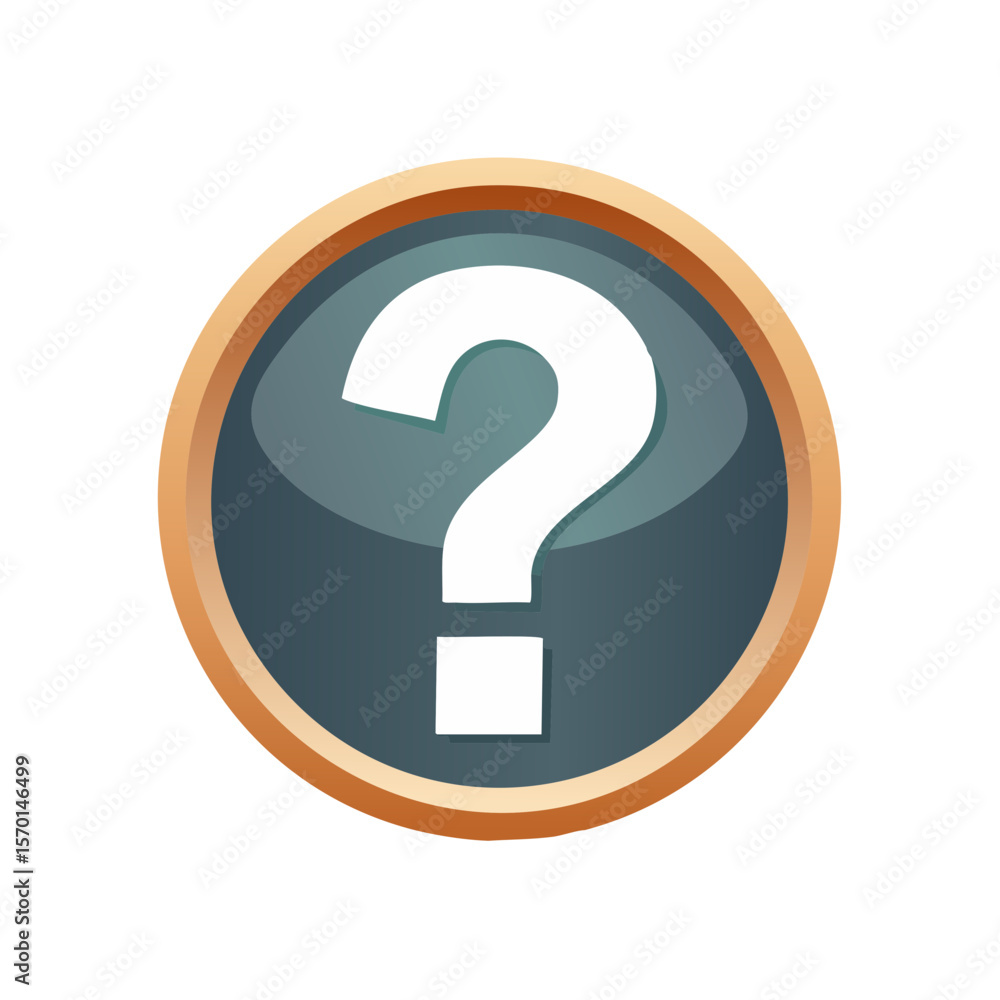 Poster question mark round button icon with glossy finish and brown border on black background