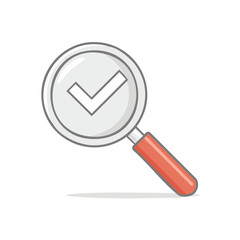 Magnifying glass with check mark verification approval search finding answers accuracy analysis and discovery concept icon illustration