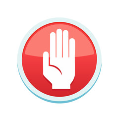 Obraz premium A hand stop gesture in a red circle icon representing halting prohibited prevention or refusal for restriction and warning graphic symbol design