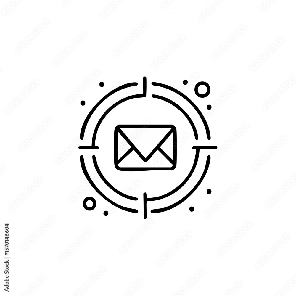 Poster abstract depiction of an email being sent through digital network using dots and lines on black back