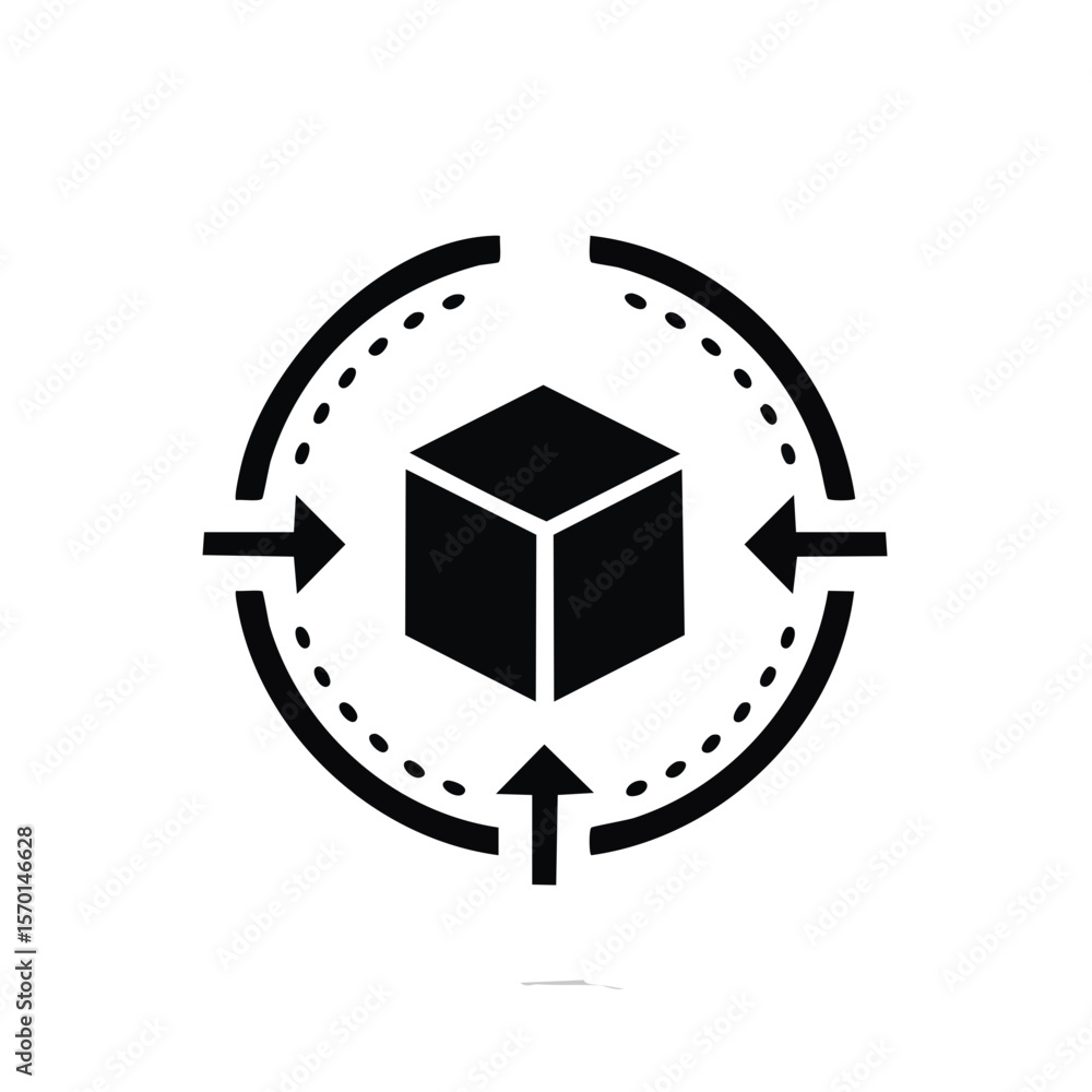 Poster abstract cube surrounded by arrows illustrating compression consolidation and focus concept
