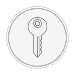 Outline Icon of a Gray Classic Key on a White Circular Background with Double Line Border