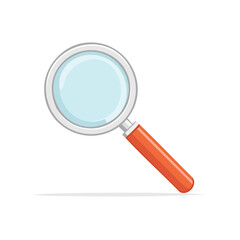 Cartoon magnifying glass illustration with orange handle for search find look concept over black background discovery icon