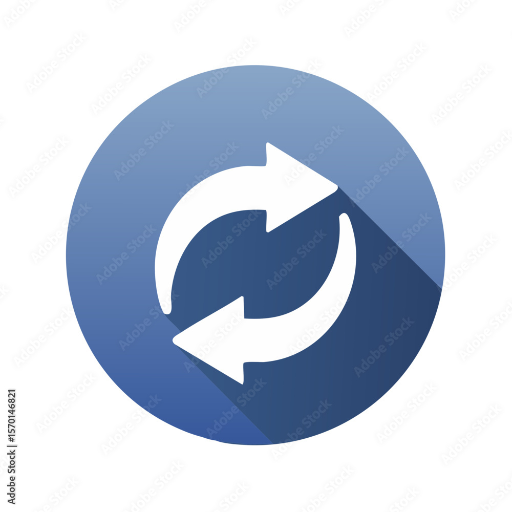 Poster circular arrows symbol on blue gradient background representing recycling refreshing rotation or tra