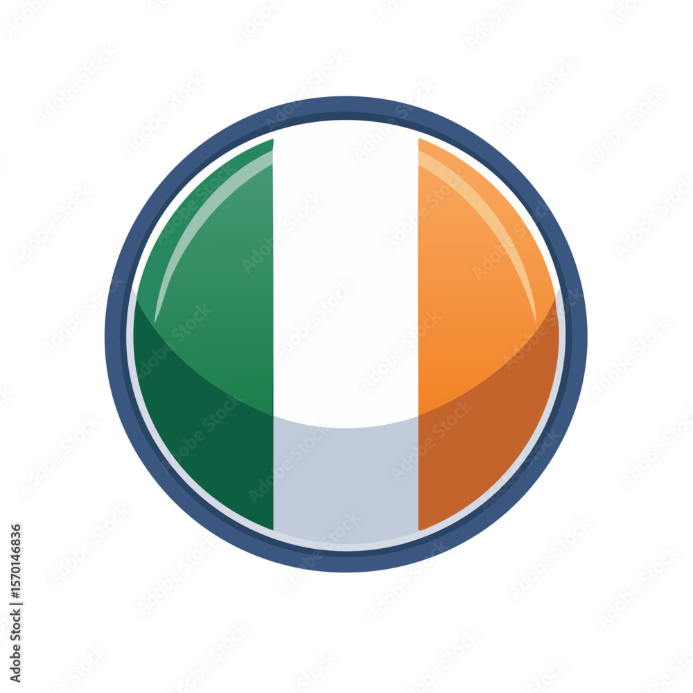 Poster irish flag in a shiny button design element. vector illustration. national symbol of ireland.