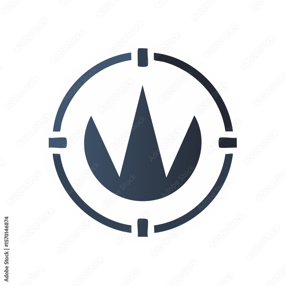 Poster abstract crest badge emblem: simple three-pointed shape in circle with crosshairs