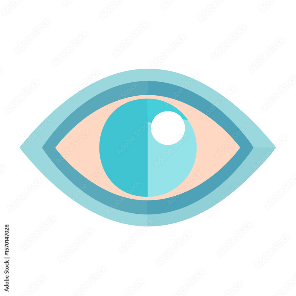 Poster abstract eye design with teal iris and layered eyelids simple flat vector art