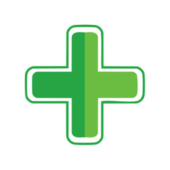 Fototapeta premium Green plus symbol on black background. Health or medical sign. First aid cross icon. Rounded shape with white outline. Positive addition or increase concept