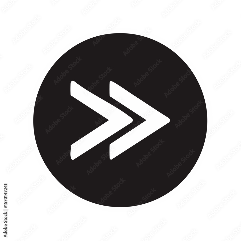 Poster black circle icon with double arrow pointing right navigation symbol vector