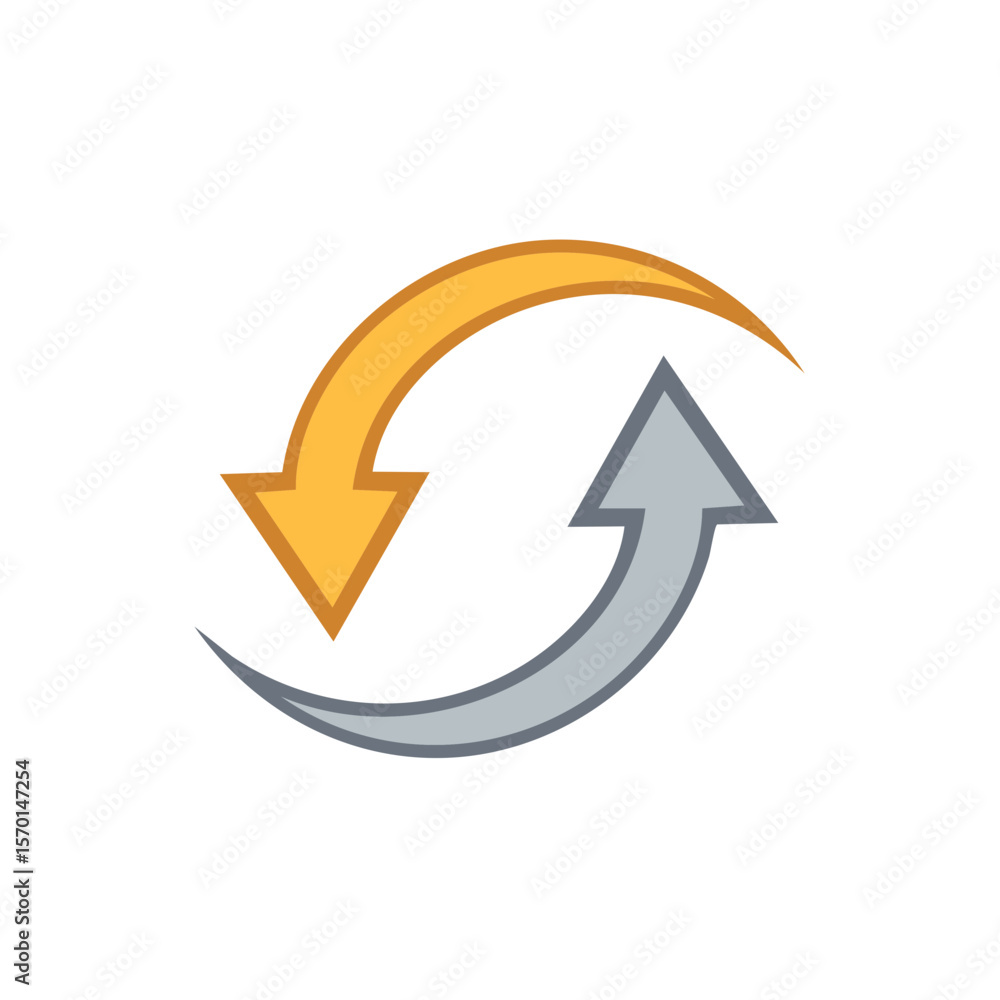 Poster exchange or conversion arrows symbol in gold and silver on black background showing directional flow