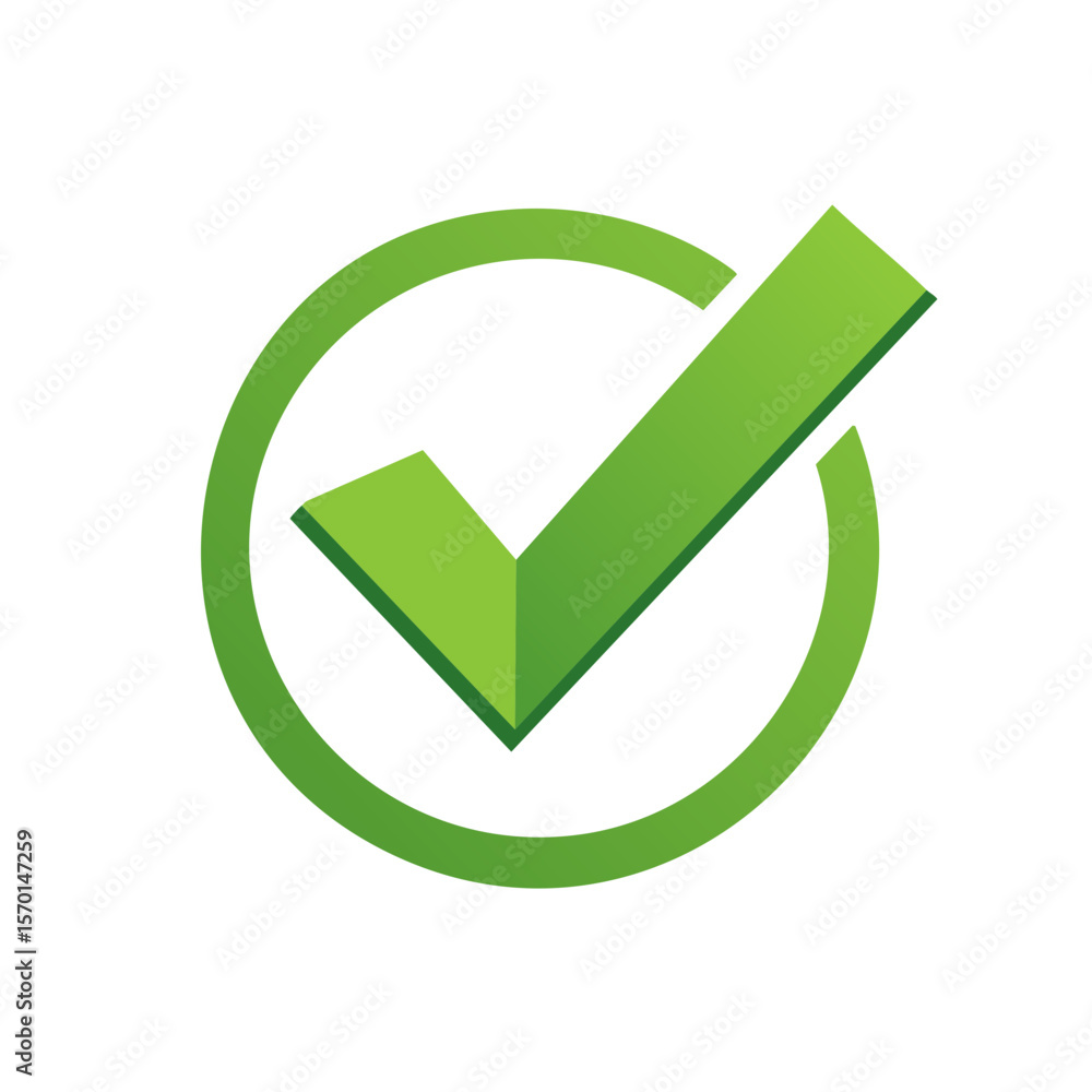 Poster green check mark in circle for positive confirmation and validation with modern minimalist design on