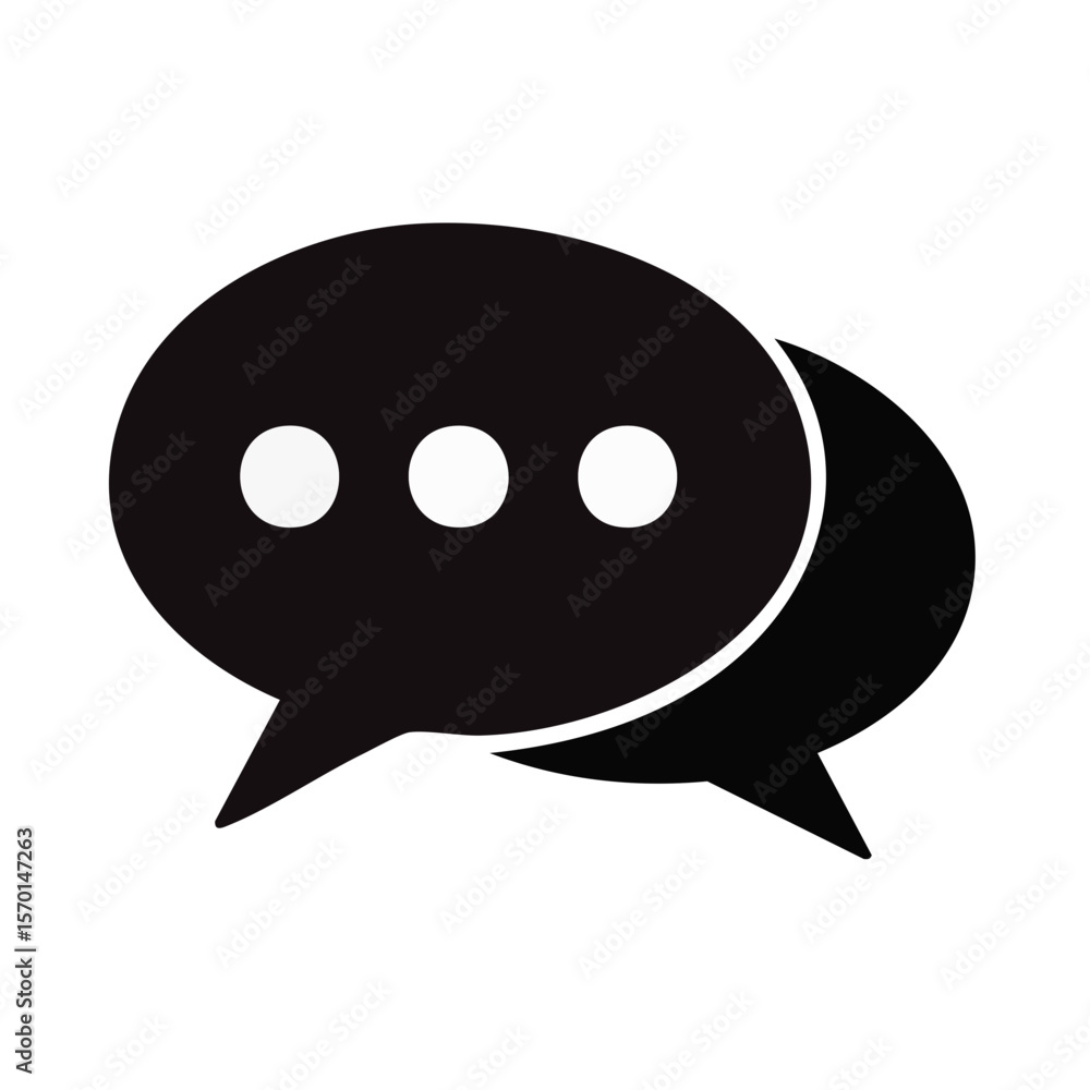 Poster speech balloons with three dots on dark backdrop implying dialogue or text communication