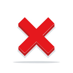 Dimensional red cross symbol graphic on black background representing error failure or rejection