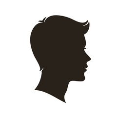 Silhouette of a young man's head profile with stylish haircut, a portrait in shadow against a black background offering versatile graphic element