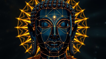 Mystical Golden Buddha with Glowing Sacred Geometry Pattern..