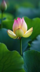 Obraz premium Peaceful lotus flower in pond, tranquil scene, possible use desktop background