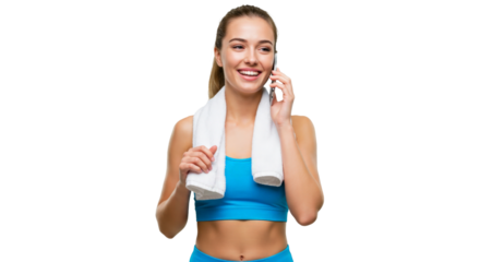 sportswoman with a towel png isolated on transparent background