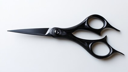Black shears on white table, salon tools