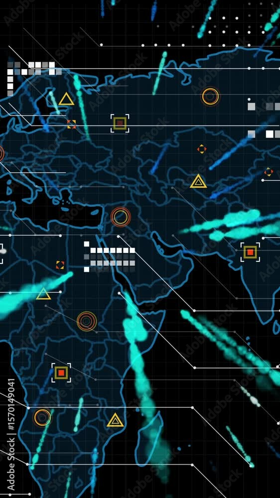 Poster Animation of scanners and data processing over world map