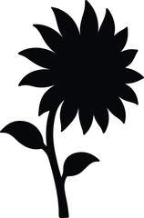 Silhouette sunflower with leaves simple black and white Vector illustration