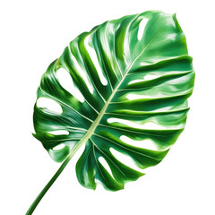 Isolated vibrant monstera deliciosa leaf illustration for botanical design and tropical theme decorations on transparent background