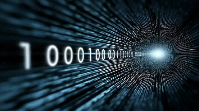 glowing binary digits in a digital data tunnel