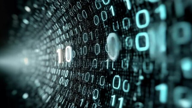 glowing binary digits in a digital data tunnel