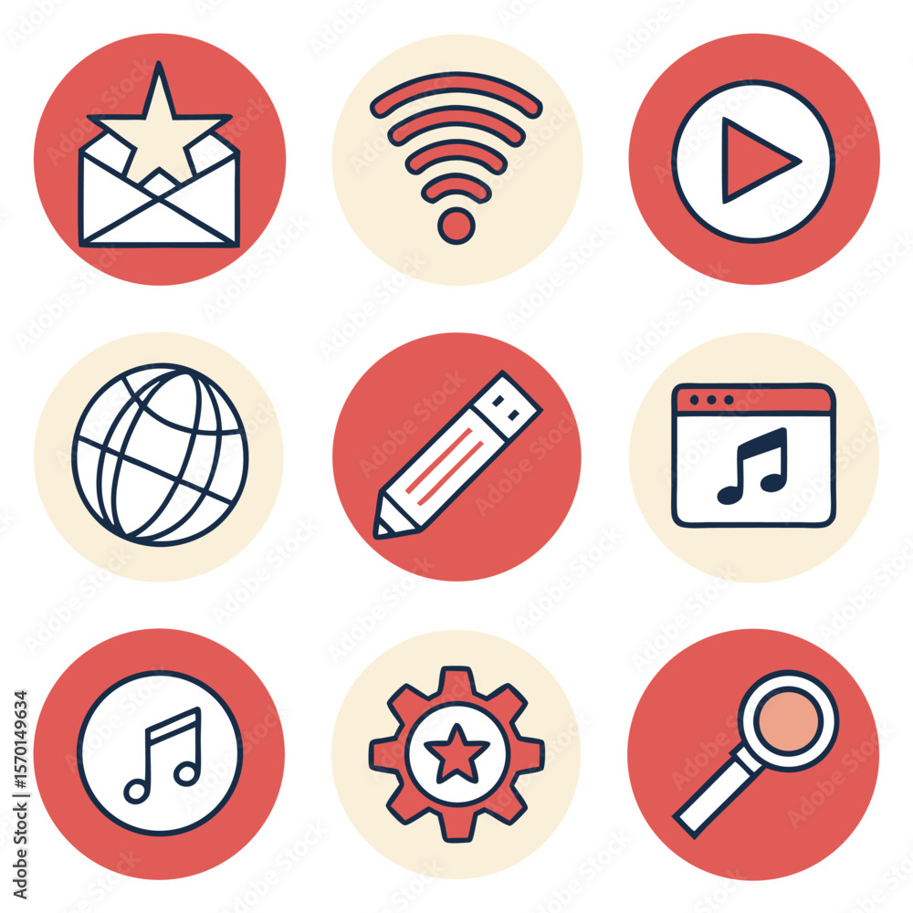 Poster web and communication icons set for online and mobile interface design