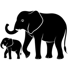 Fototapeta premium Elephant with Baby in Silhouette