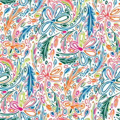 Seamless pattern  with flowers in doodle style. Vector illustration.