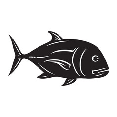 silhouette photo of giant trevally with white background