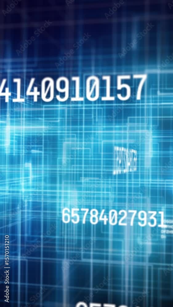 Poster animation of data processing over light trails on black background
