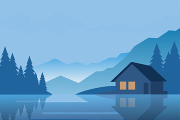 Quiet Morning Fog Over a Peaceful Lakeside Cabin