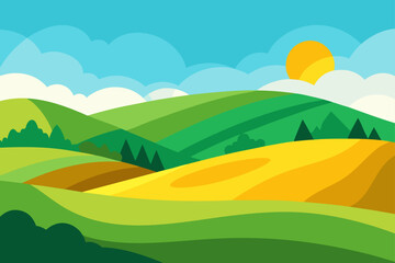 Obraz premium Serene Rolling Hills Landscape A Vibrant Summer Countryside Scene