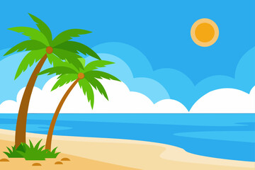 Fototapeta premium Tropical Paradise Sun Drenched Beach with Palm Trees