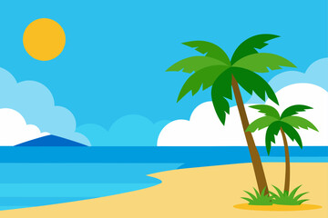 Tropical Paradise Sun Drenched Beach with Palm Trees